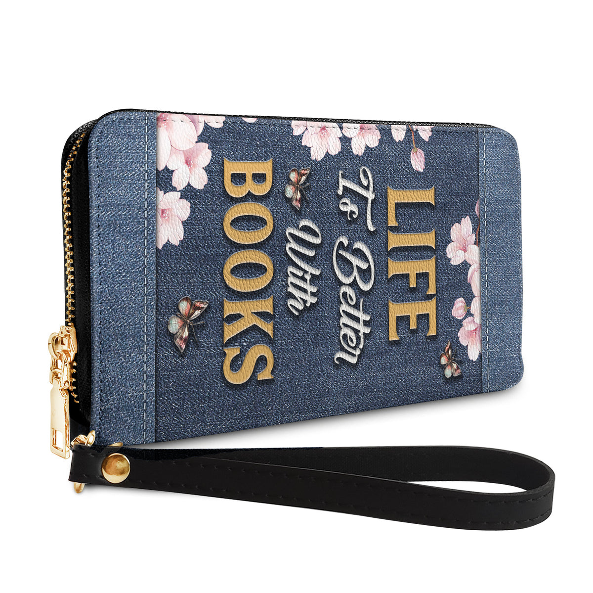 Life Is Better With Books NNRZ100723037 Zip Around Leather Wallet
