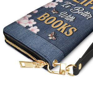 Life Is Better With Books NNRZ100723037 Zip Around Leather Wallet