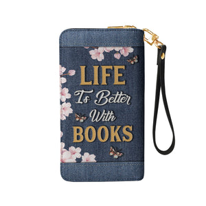 Life Is Better With Books NNRZ100723037 Zip Around Leather Wallet
