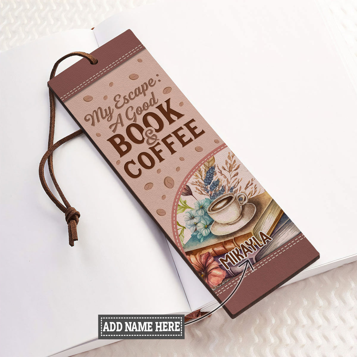 My Escape A Good Book And Coffee HHRZ17018414GC Leather Bookmark