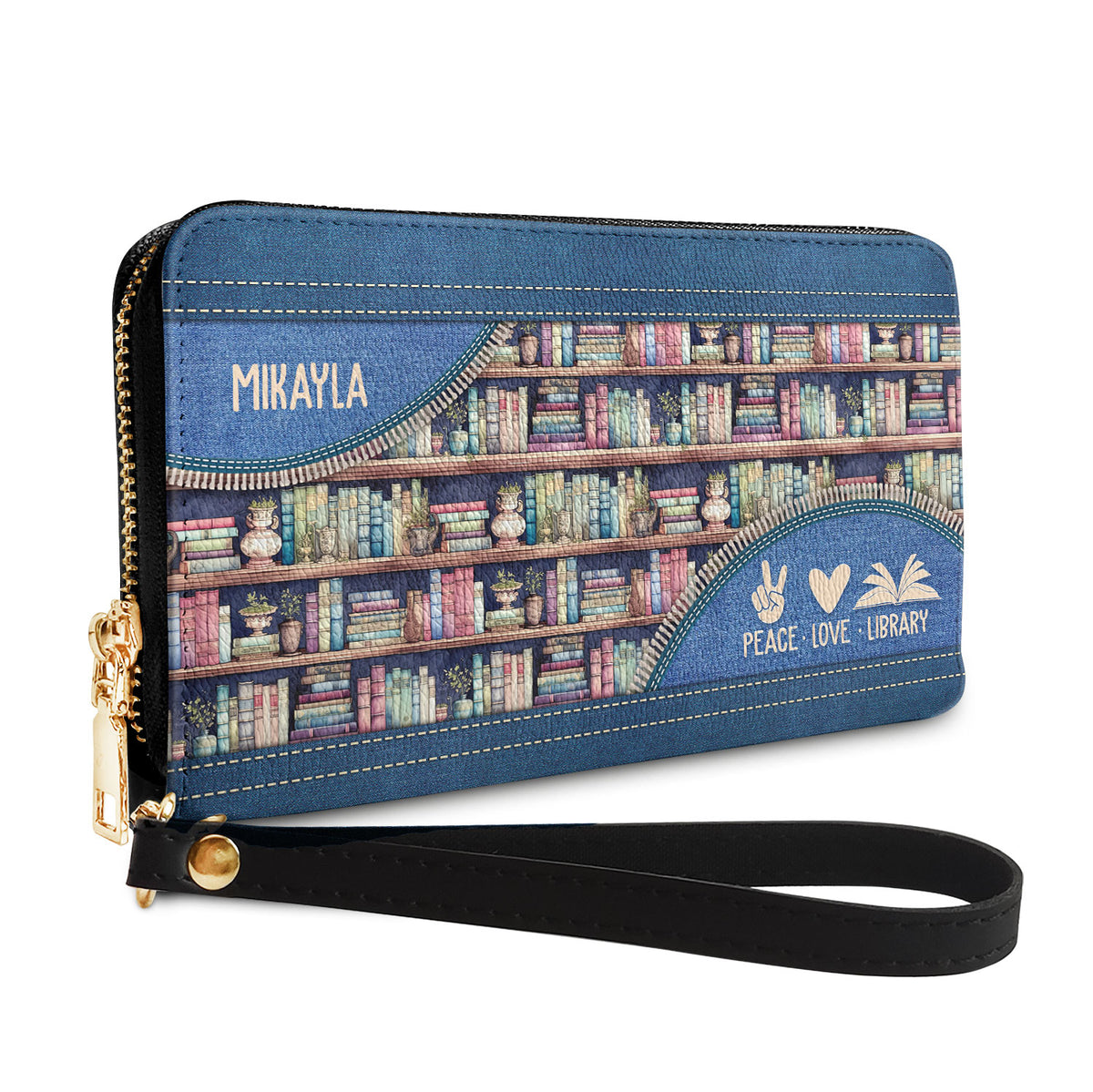 Peace Love Library HHRZ18090811NG Zip Around Leather Wallet