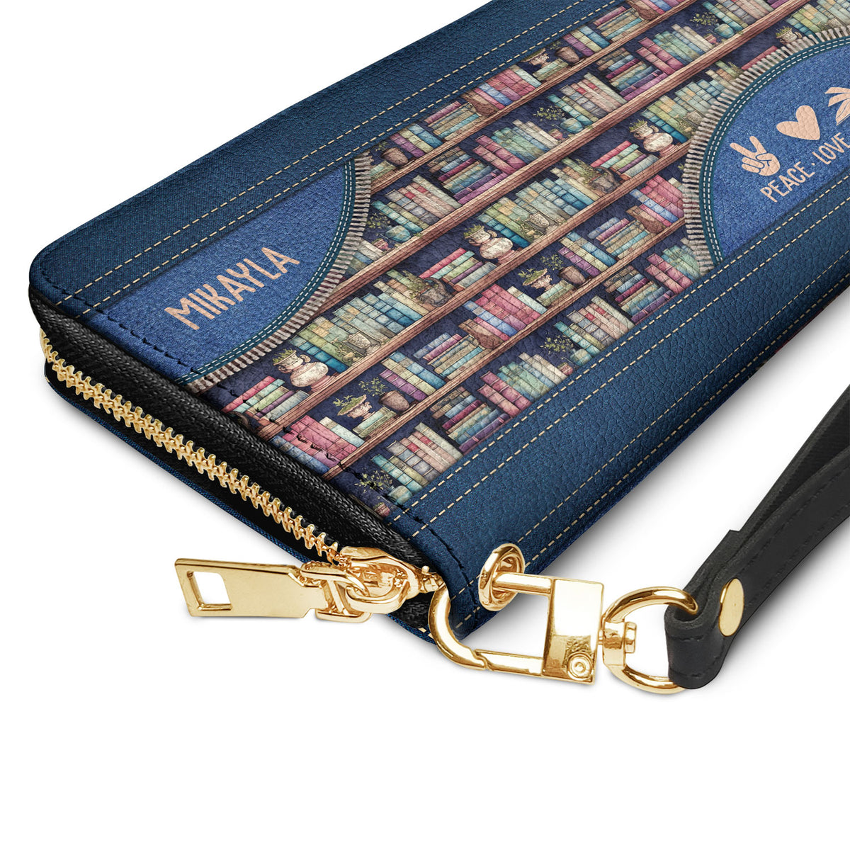 Peace Love Library HHRZ18090811NG Zip Around Leather Wallet