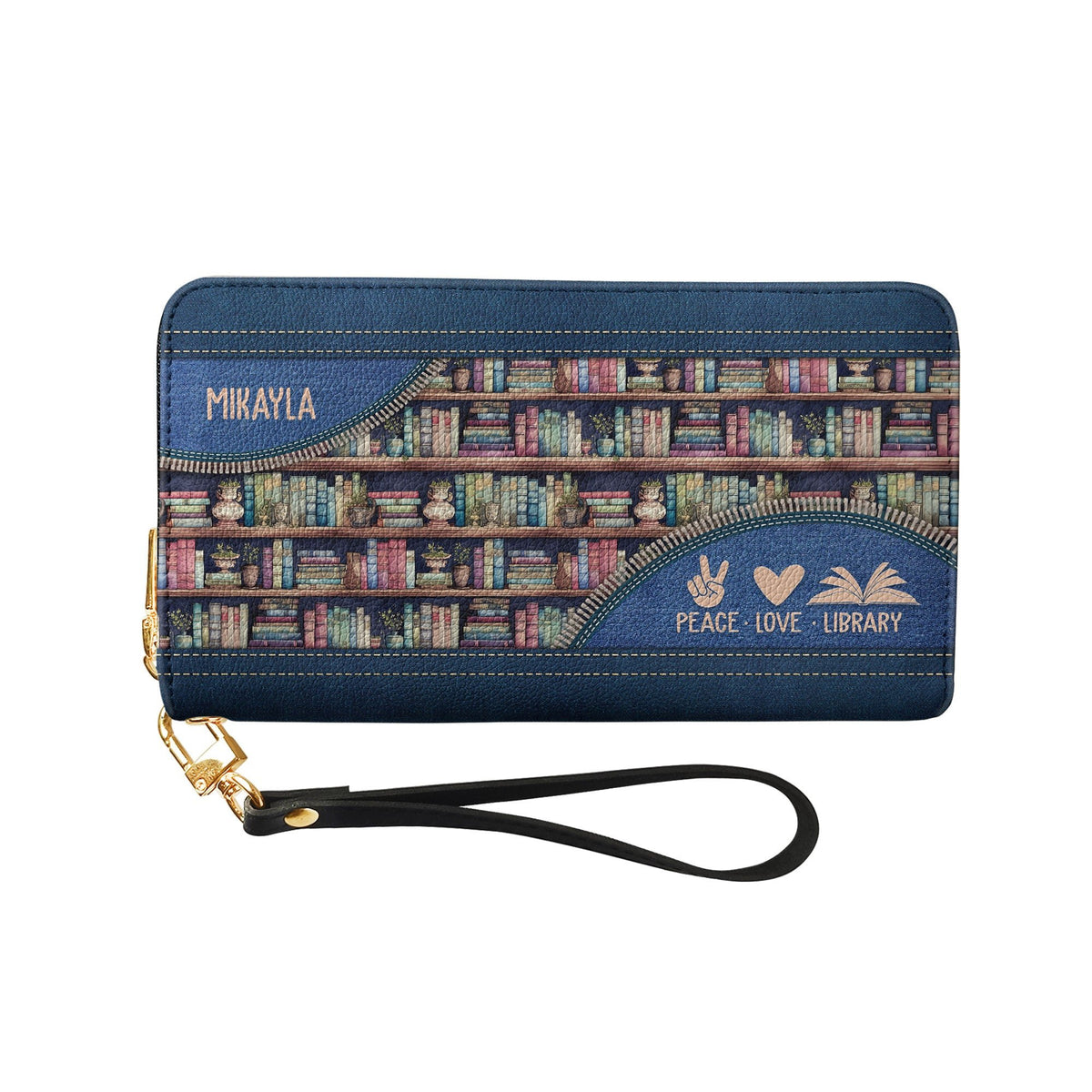 Peace Love Library HHRZ18090811NG Zip Around Leather Wallet