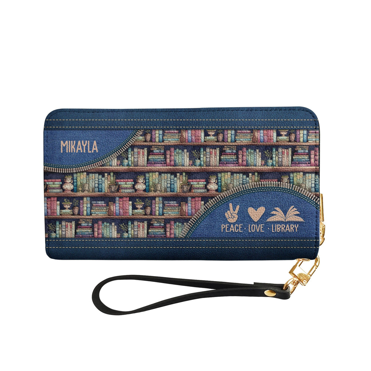Peace Love Library HHRZ18090811NG Zip Around Leather Wallet
