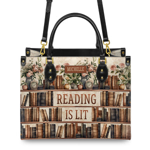 Reading Is Lit Bookshelf Flower HHRZ17012979OH Leather Bag