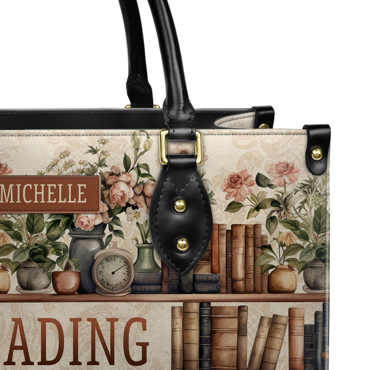 Reading Is Lit Bookshelf Flower HHRZ17012979OH Leather Bag