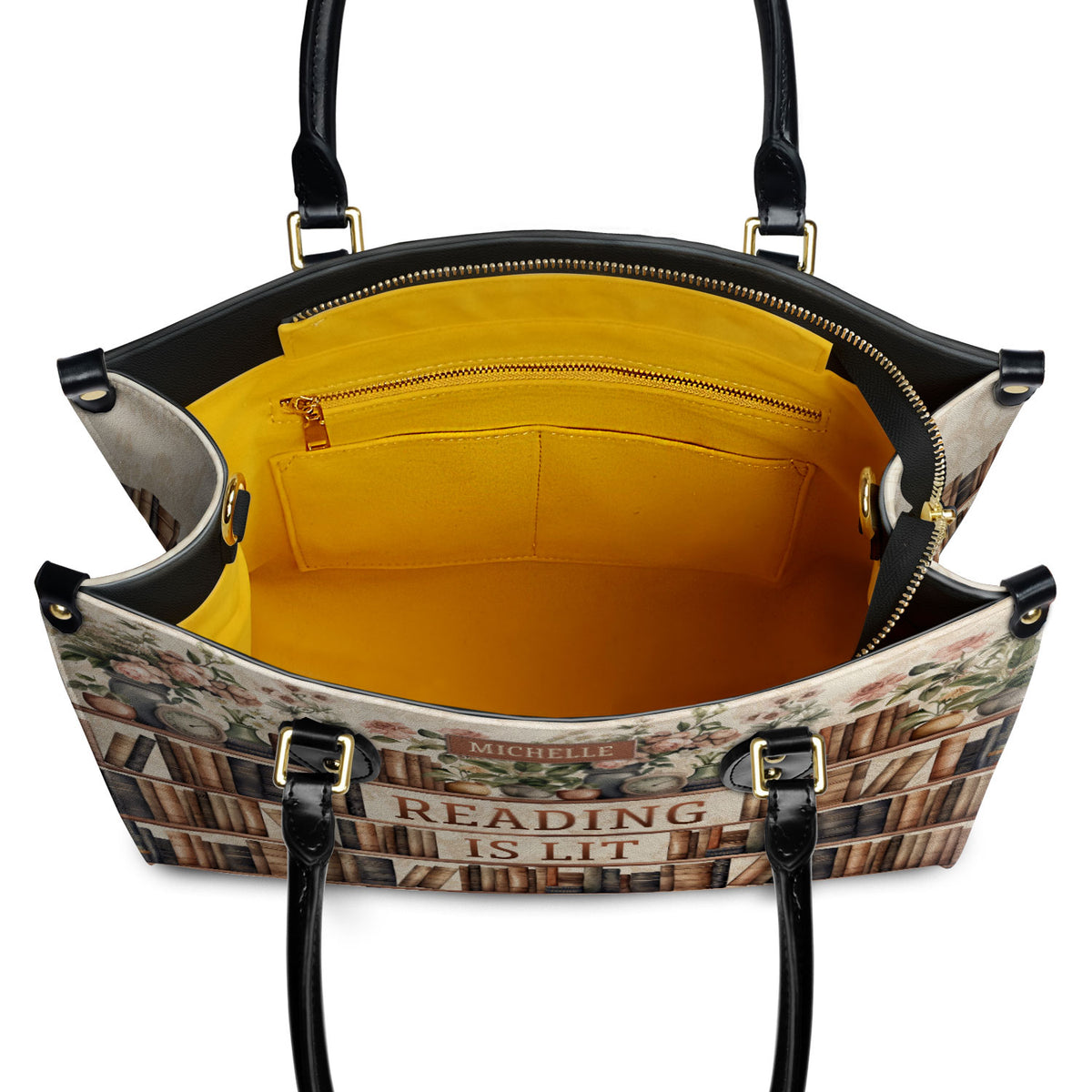 Reading Is Lit Bookshelf Flower HHRZ17012979OH Leather Bag