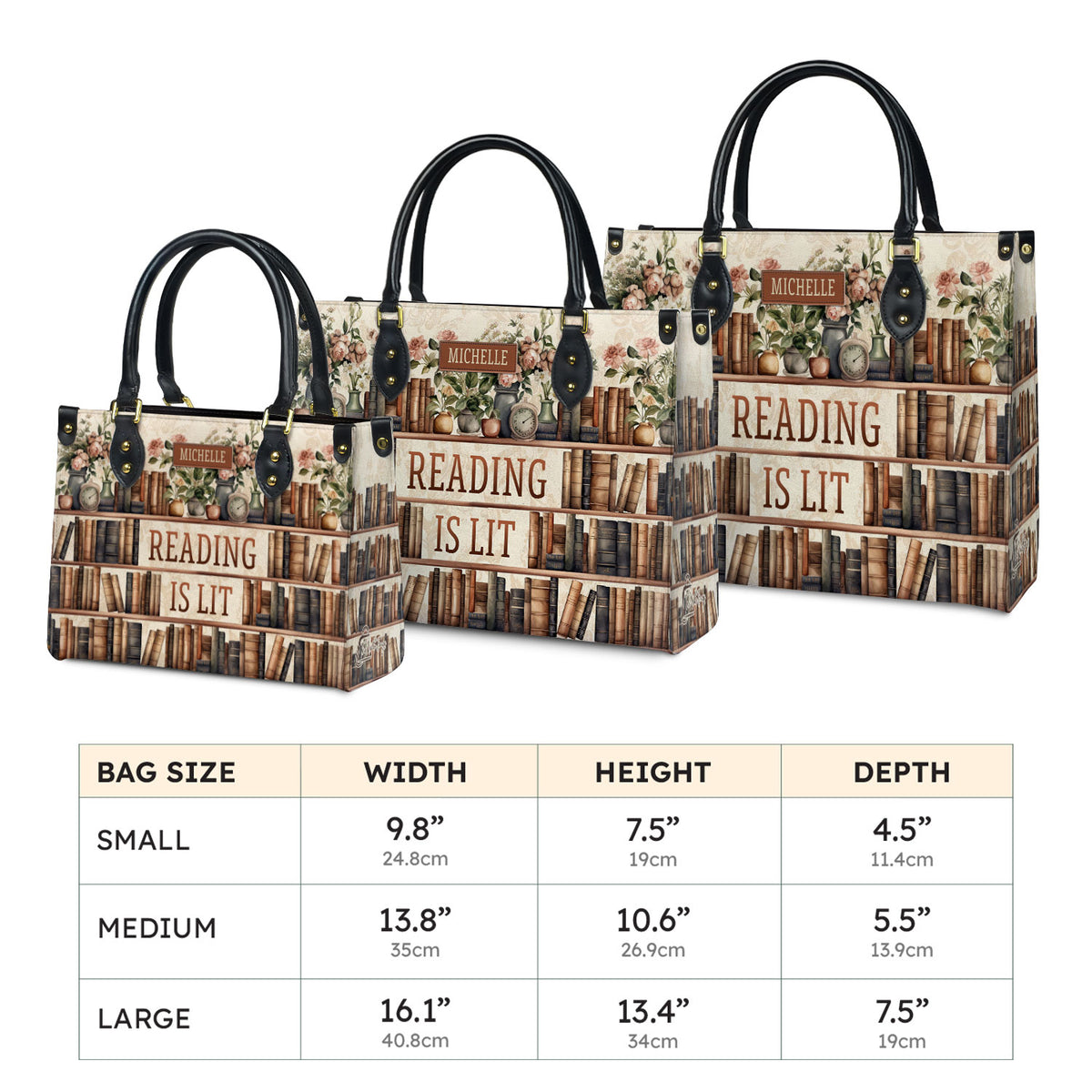 Reading Is Lit Bookshelf Flower HHRZ17012979OH Leather Bag